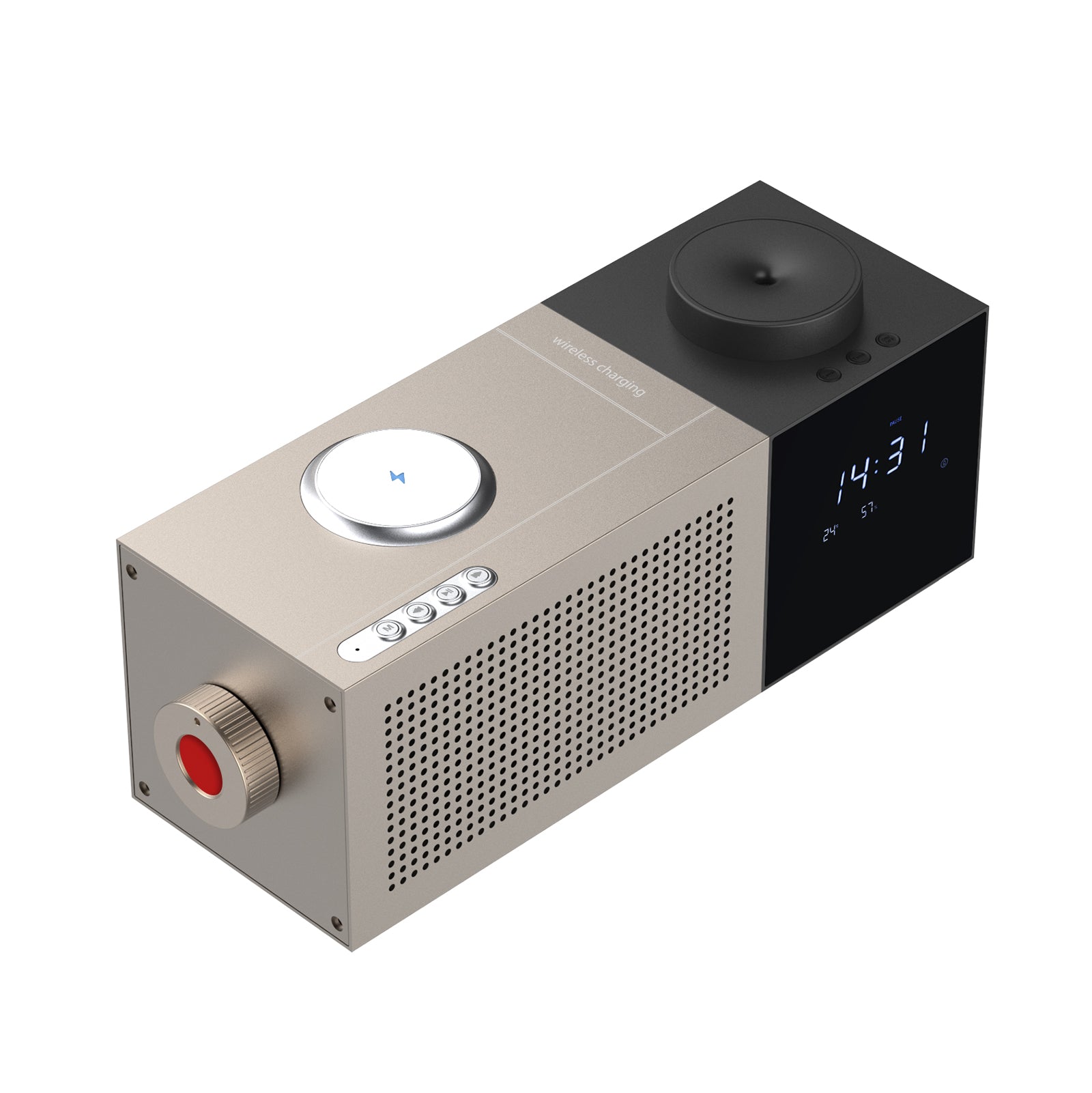 Roma Luxe Pod Electric Diffuser with silver black clock radio design