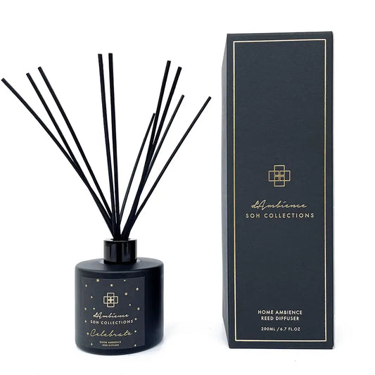 Black reed diffuser with matching black box for Celebrate Reed Diffuser product display