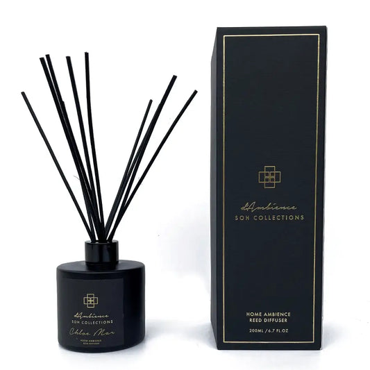 Chloe Mar Reed Diffuser with Green Tea Scent and Black Rattan Decor in matching box