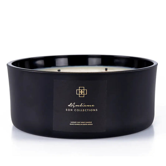 Black multi-wick soy wax candle in round container from Coco Char scent diffuser collection