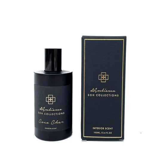 Dark navy blue Coco Char interior scent diffuser bottle with matching box for elegant ambiance