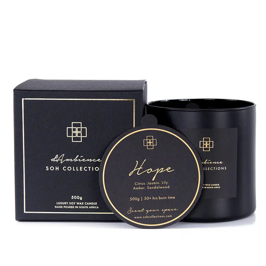Black luxury scented candle Hope 500g in box, perfect for diffuser and scent diffuser use