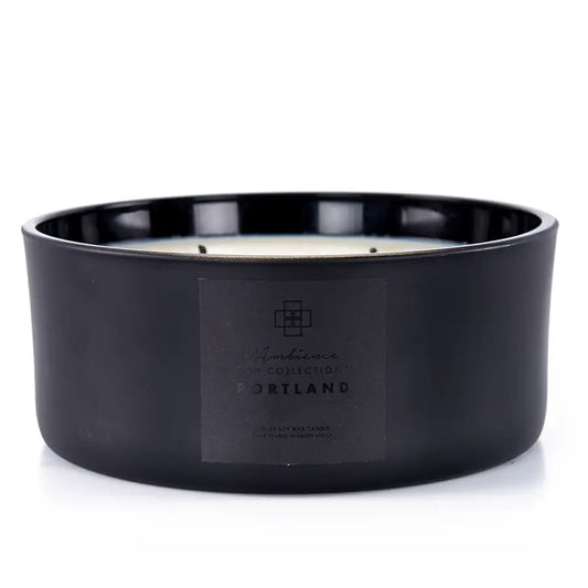 Black ceramic multi-wick candle with cream wax interior from Portland scented diffuser collection