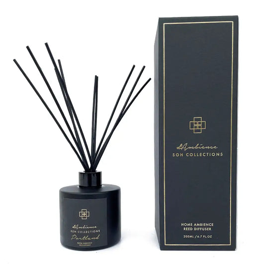 Black Portland Reed Diffuser with matching box for elegant home fragrance display