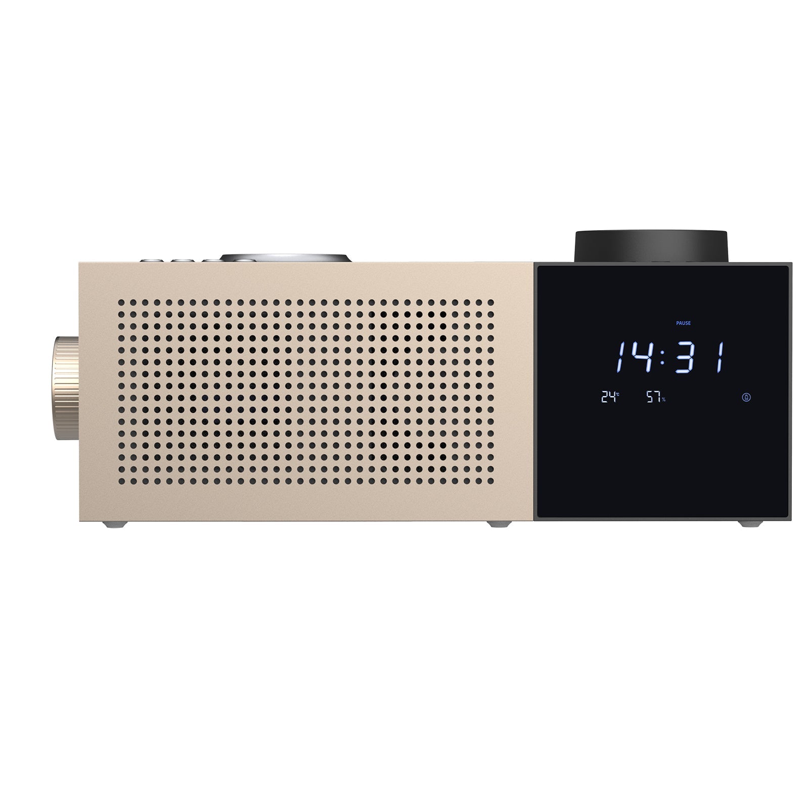 Roma Luxe Pod electric diffuser with gold black clock radio design